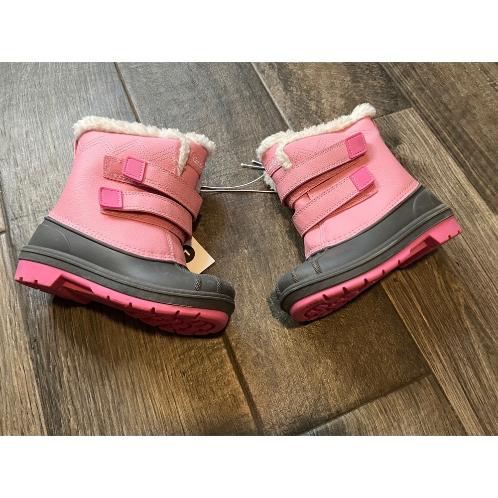 Cat & Jack Kids Pink Grey Waterproof Winter Snow Boots Faux Fur Trim Size 11